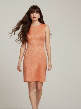 Calvin Klein Peach Palm Leaf Embossed Sheath Dress - Size 6